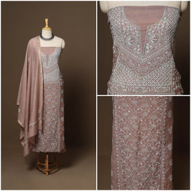 Pink - 2pc mul chanderi semi stitched hand beads work