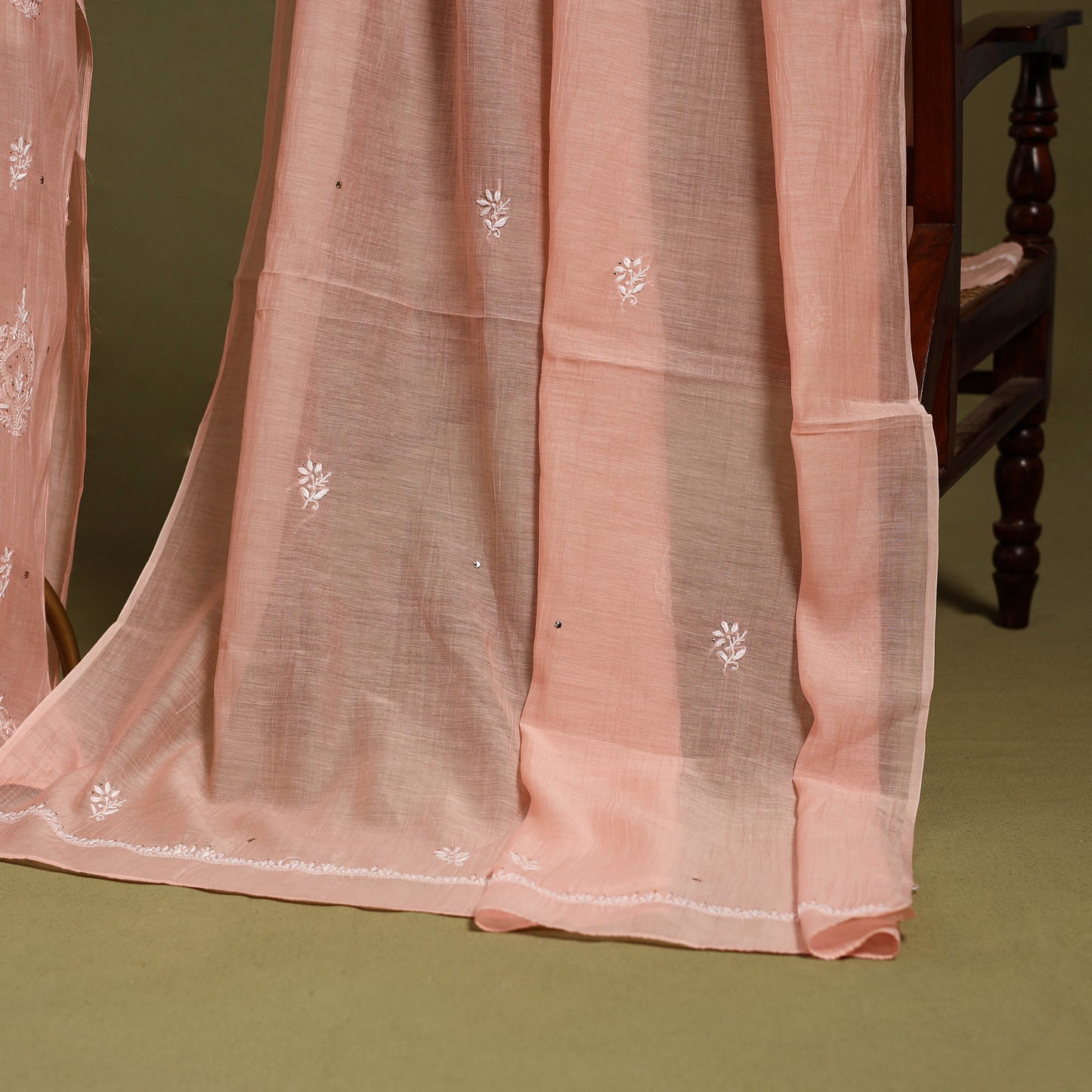 Pink 2pc Mul Chanderi Semi Stitched Heavy Chikankari Kurta Set