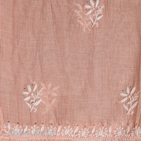 Pink 2pc Mul Chanderi Semi Stitched Heavy Chikankari Kurta Set
