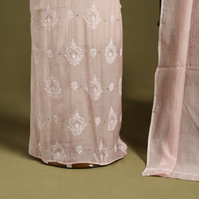 2pc Pink Mul Chanderi Semi Stitched Heavy Chikankari Kurta Set