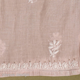 2pc Pink Mul Chanderi Semi Stitched Heavy Chikankari Kurta Set