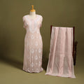 2pc Pink Mul Chanderi Semi Stitched Heavy Chikankari Kurta Set