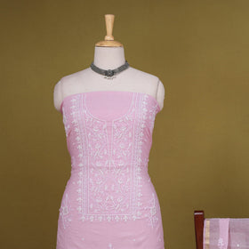 Pink 2pc Mul Chanderi Unstitched Chikankari Dress Material