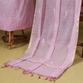 Pink 2pc Mul Chanderi Unstitched Chikankari Dress Material