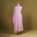 Pink 2pc Mul Chanderi Unstitched Chikankari Dress Material