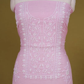 Pink 2pc Mul Chanderi Unstitched Chikankari Dress Material