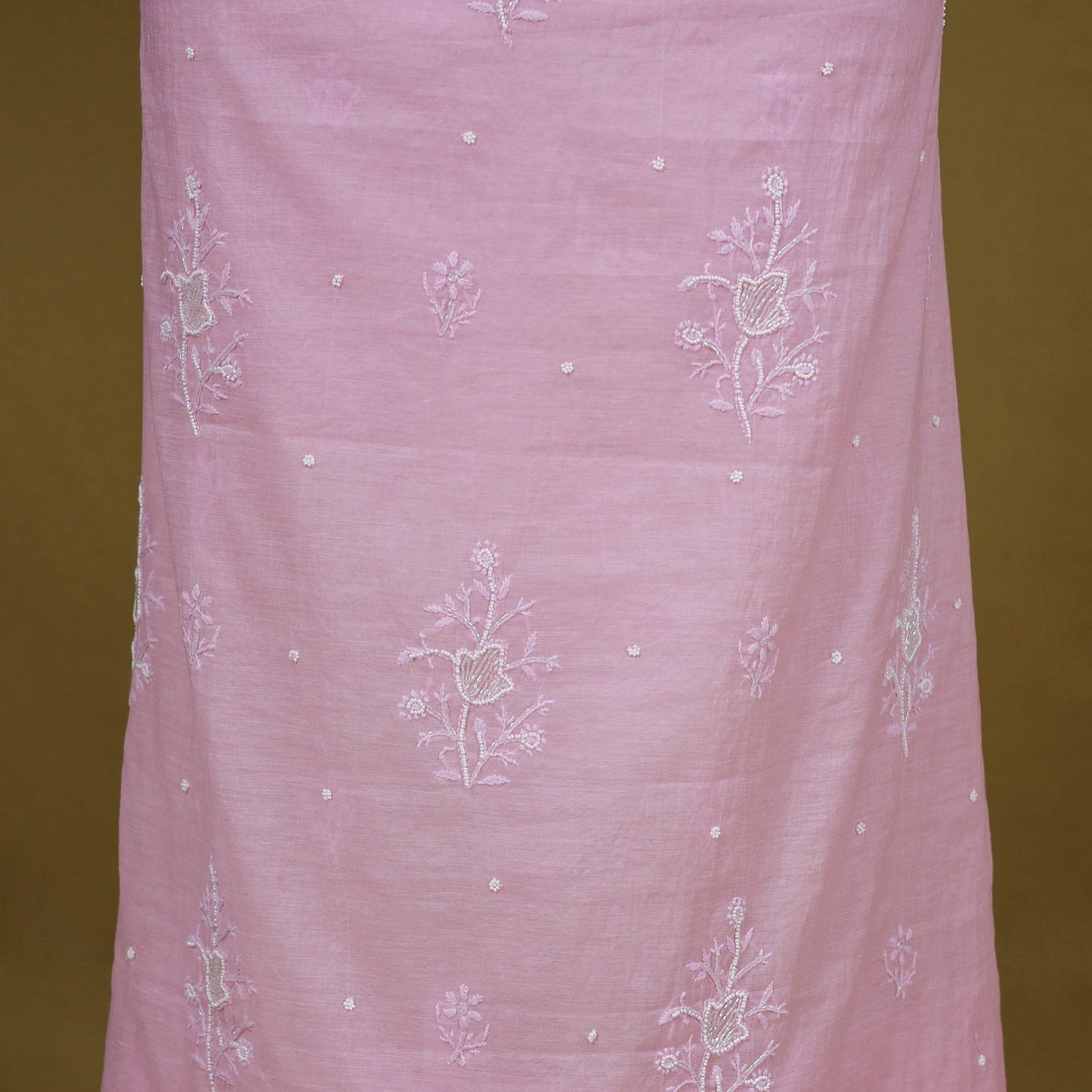 Pink 2pc Mul Chanderi Unstitched Chikankari Dress Material