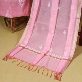 Pink - 2pc mul chanderi unstitched chikankari dress