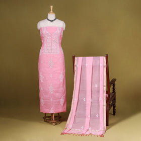 Pink - 2pc mul chanderi unstitched chikankari dress