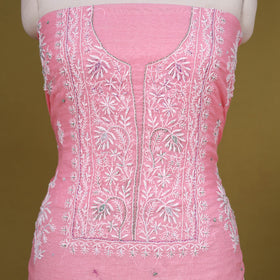 Pink - 2pc mul chanderi unstitched chikankari dress