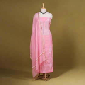 Pink - 2pc mul chanderi unstitched chikankari dress