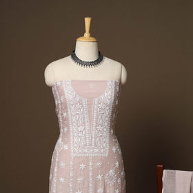 Pink - 2pc mul chanderi unstitched hand beads work heavy