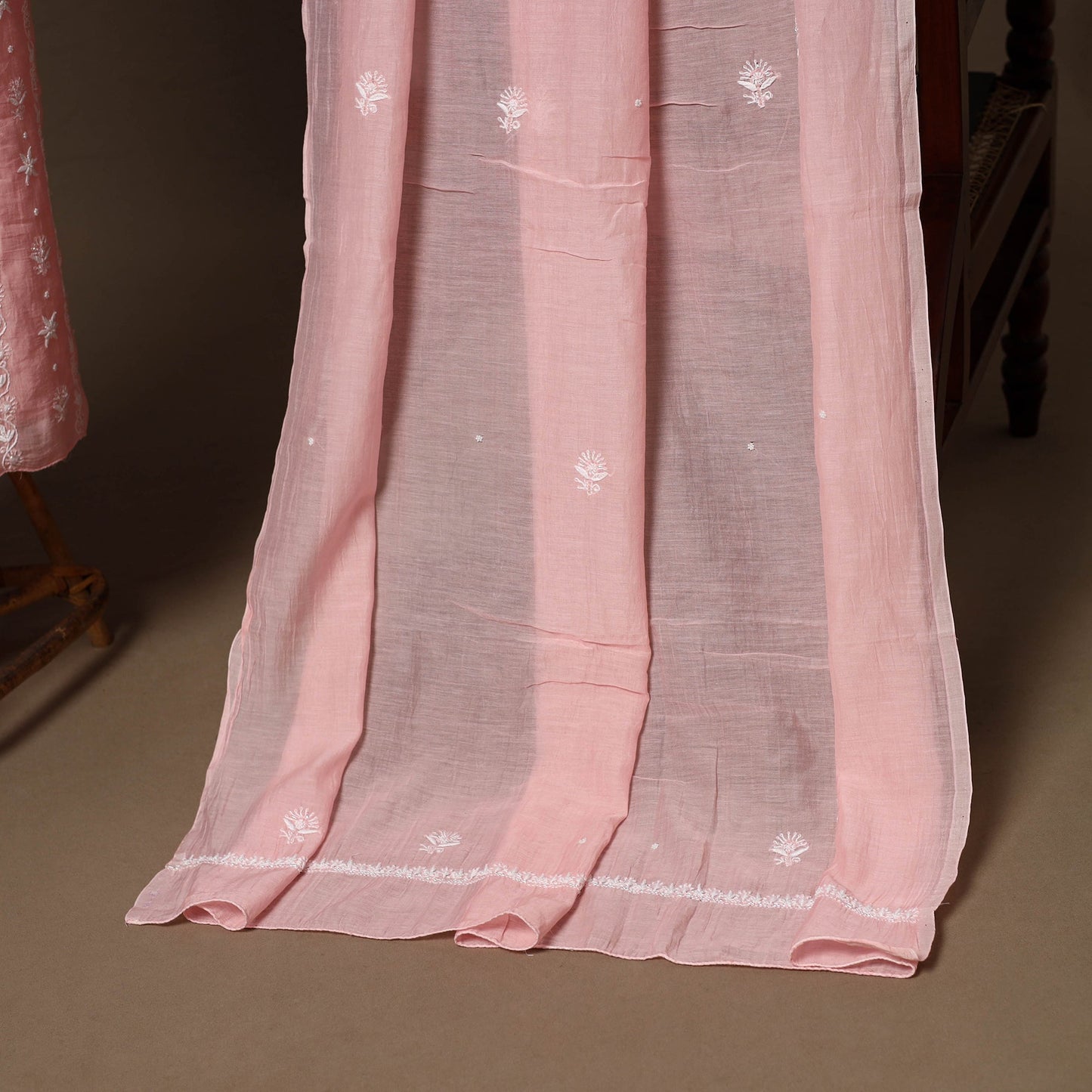 Pink - 2pc mul chanderi unstitched hand beads work heavy