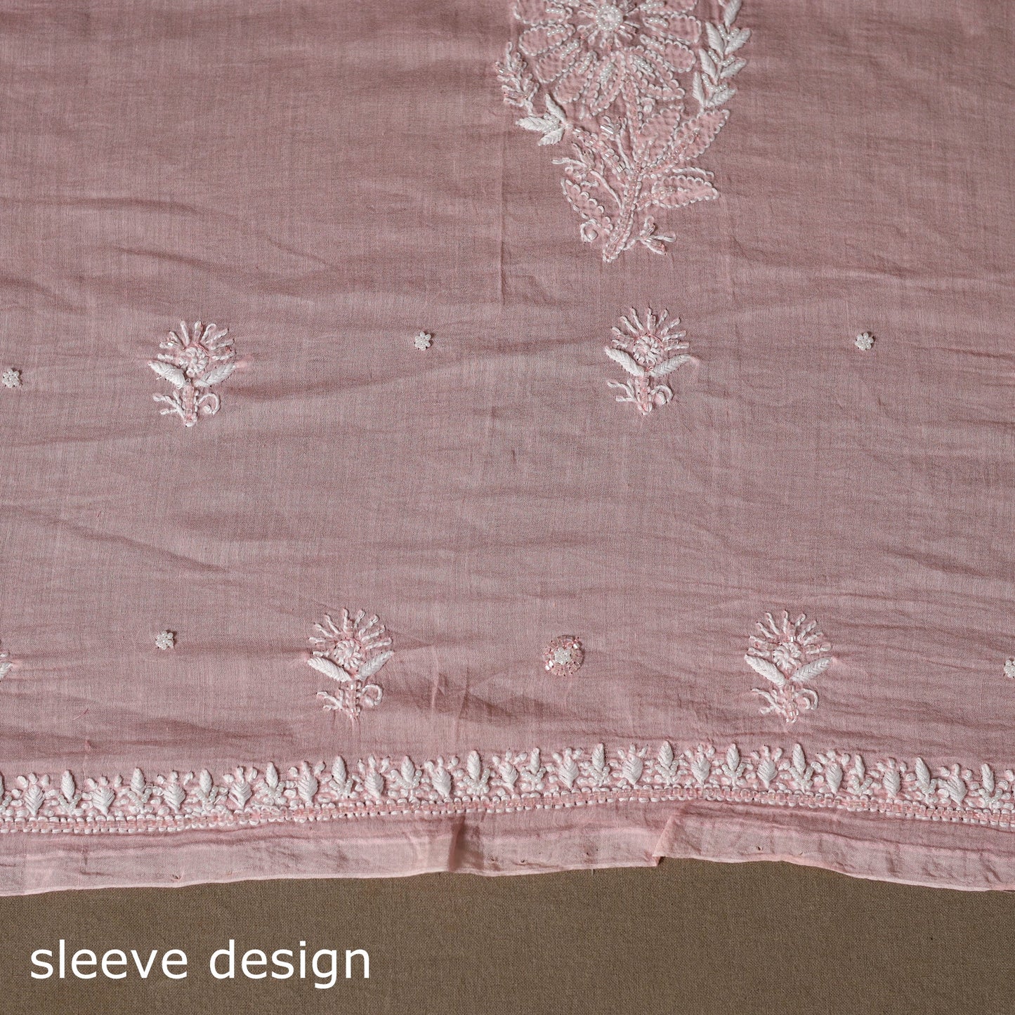 Pink - 2pc mul chanderi unstitched hand beads work heavy