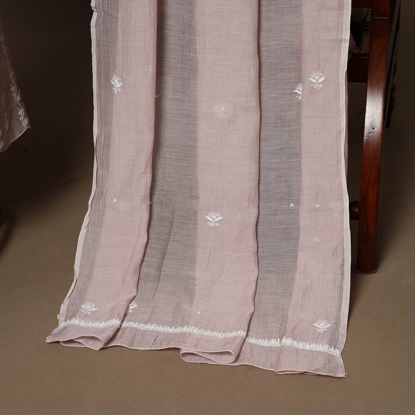 Pink - 2pc mul chanderi unstitched hand beads work heavy