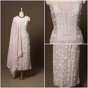 Pink - 2pc mul chanderi unstitched hand beads work heavy