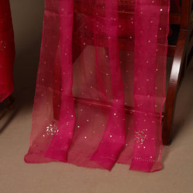 Pink - 2pc organza silk unstitched mukaish handwork dress