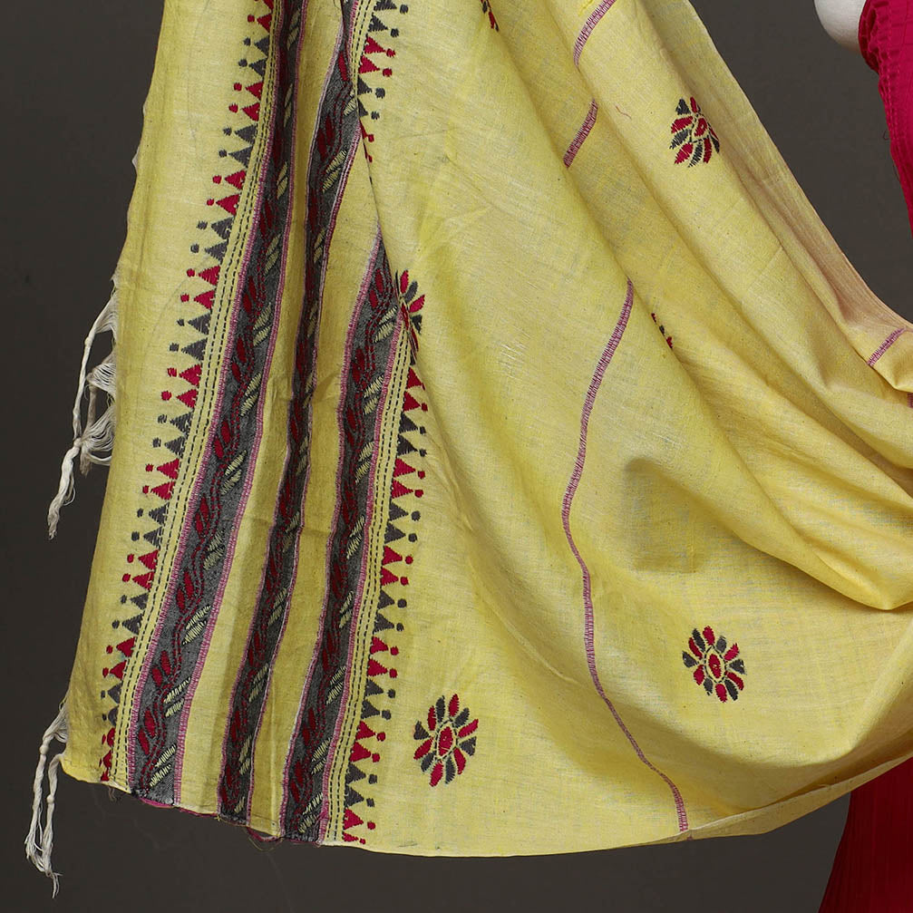 Pink - 2pc Pintuck Plain Cotton Kurta with Kantha Embroidery Dupatta 33