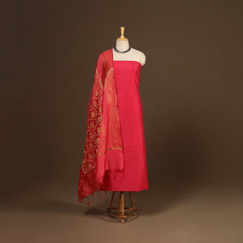 Pink - 2pc slub silk unstitched plain dress material