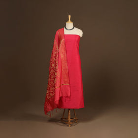 Pink - 2pc slub silk unstitched plain dress material