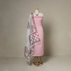 Pink - 2pc unstitched chanderi silk plain dress material
