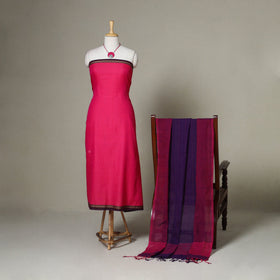 Pink - 2pc unstitched dharwad dress material with jewellery