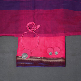 Pink - 2pc unstitched dharwad dress material with jewellery