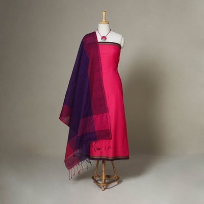 Pink - 2pc unstitched dharwad dress material with jewellery