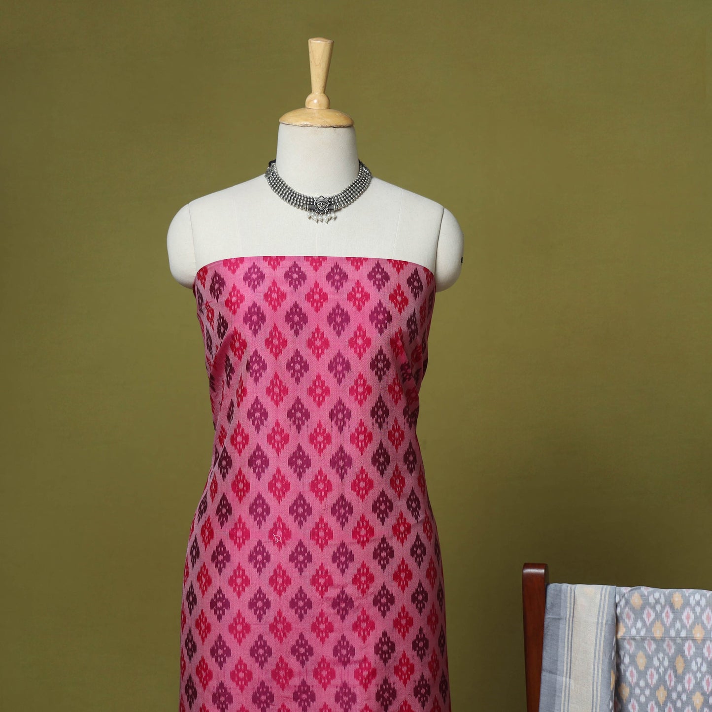 Pink - 2pc unstitched handloom sico pochampally ikat dress