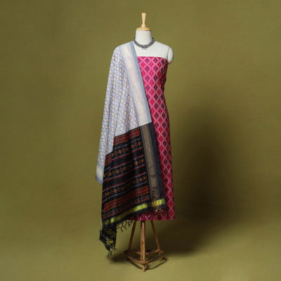 Pink - 2pc unstitched handloom sico pochampally ikat dress