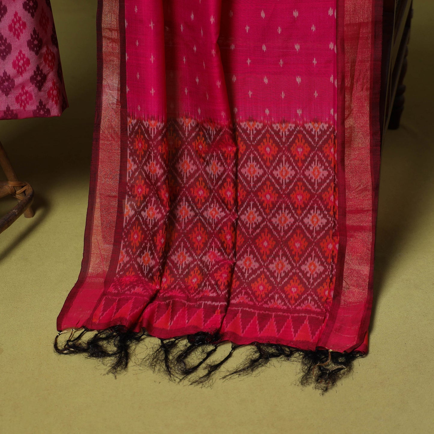 Pink - 2pc unstitched handloom sico pochampally ikat dress