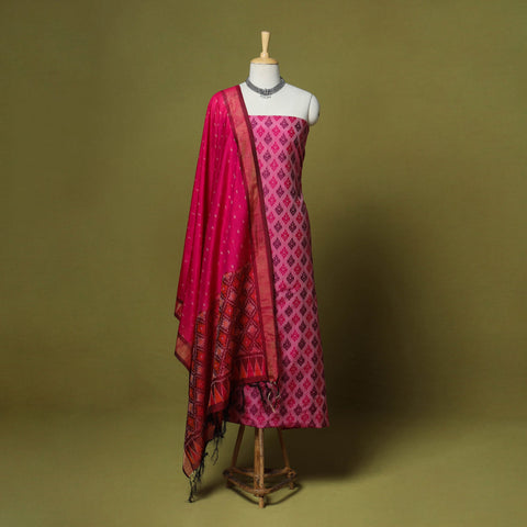 Pink - 2pc unstitched handloom sico pochampally ikat dress