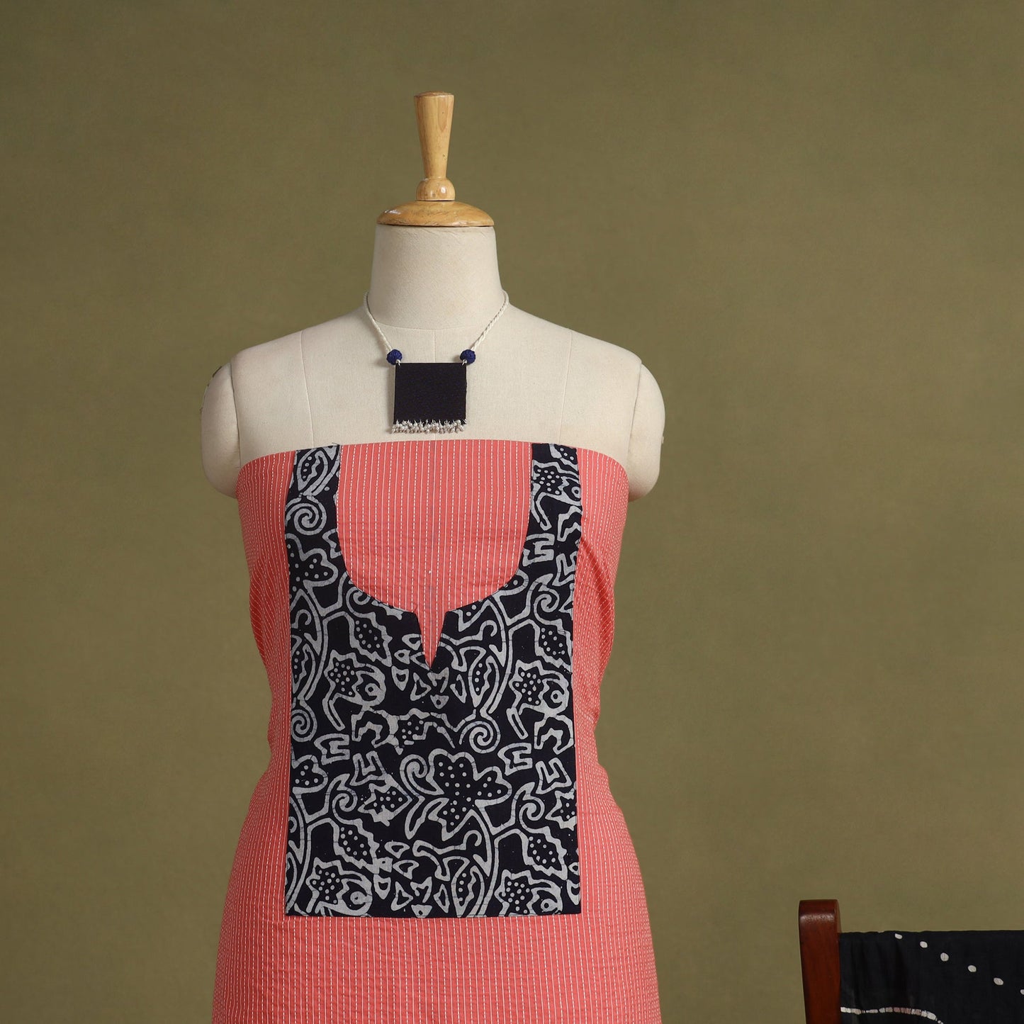 Pink - 2pc unstitched plain dress material with jewellery