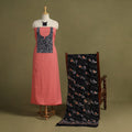 Pink - 2pc unstitched plain dress material with jewellery