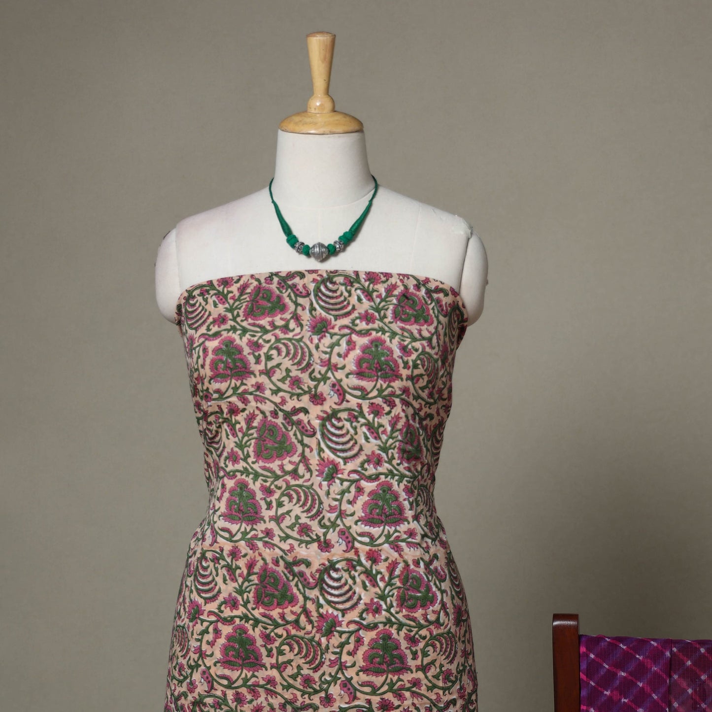 Pink - 2pc unstitched sanganeri dress material