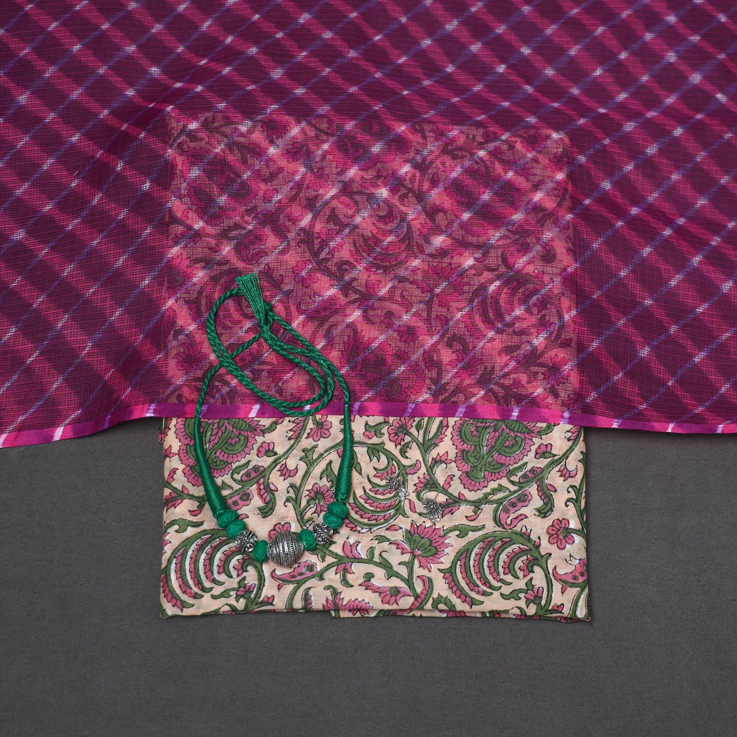 Pink - 2pc unstitched sanganeri dress material