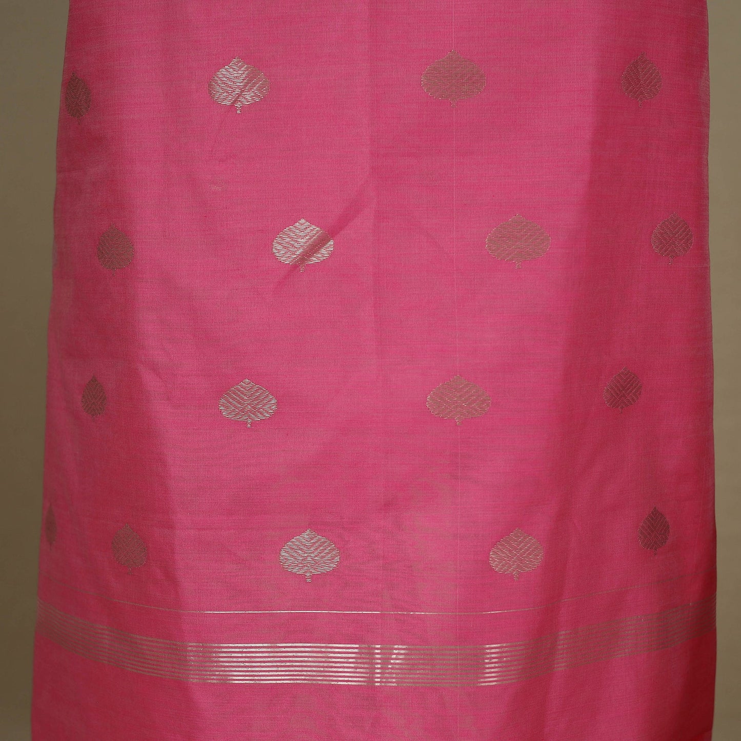 Pink - 2pc Zari Buti Handloom Unstitched Chanderi Silk Dress Material 