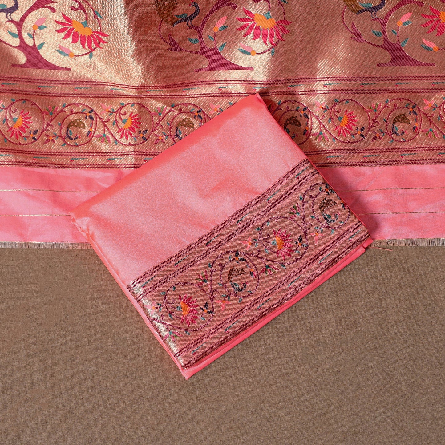 Pink - 3pc bangalore silk paithani dress material 08