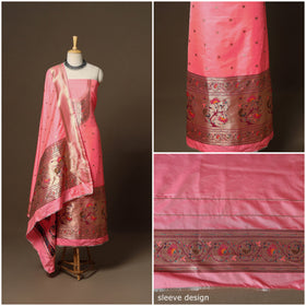 Pink - 3pc bangalore silk paithani dress material 08