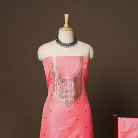 Pink - 3pc bangalore silk paithani dress material 08
