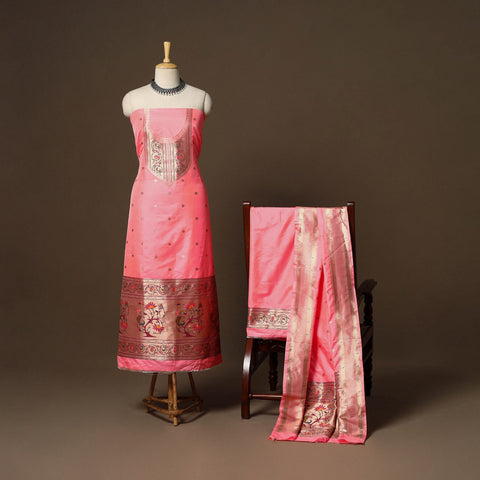 Pink - 3pc bangalore silk paithani dress material 08