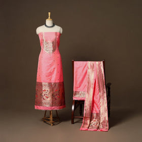 Pink - 3pc bangalore silk paithani dress material 08
