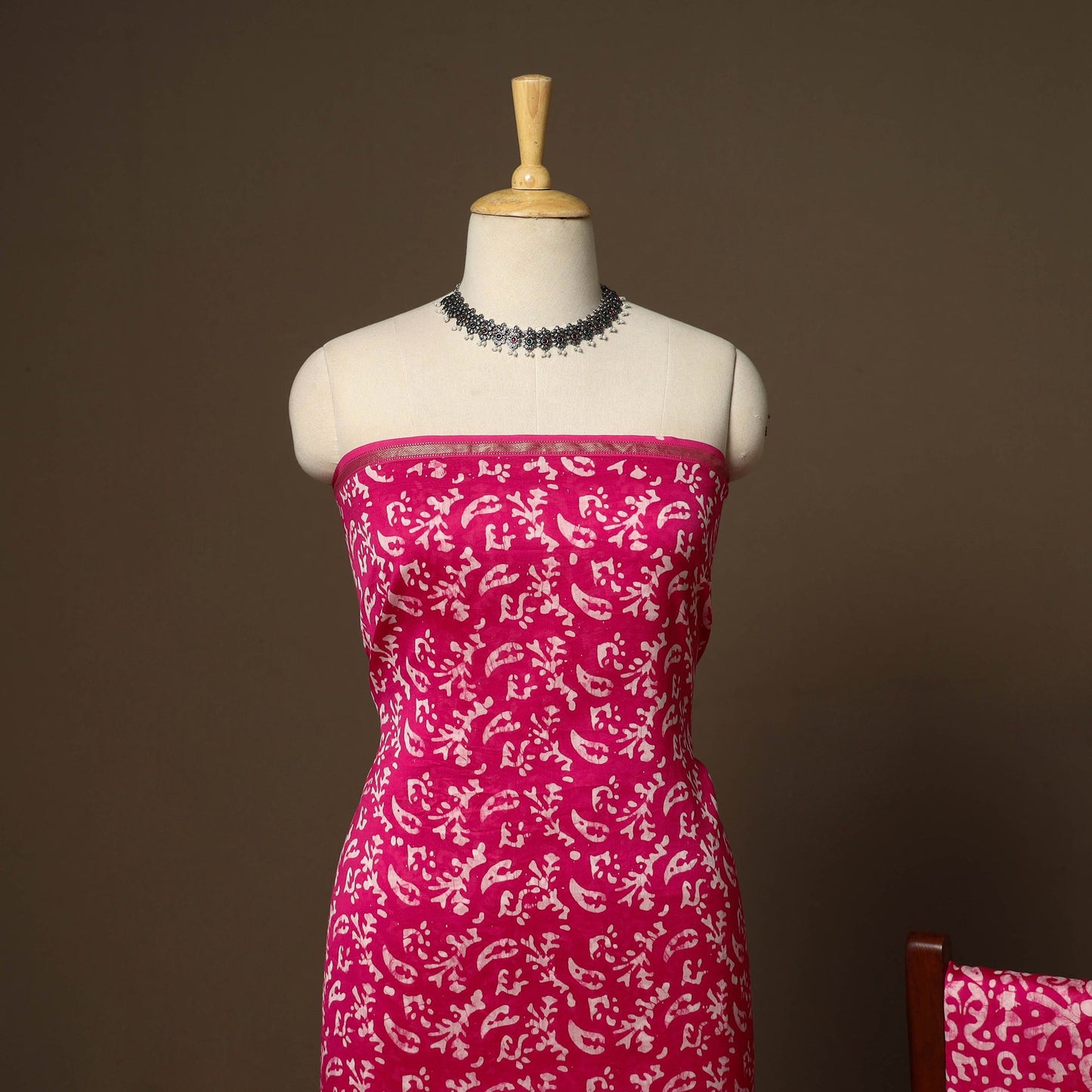 Pink - 3pc chanderi silk unstitched hand batik dress