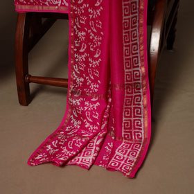 Pink - 3pc chanderi silk unstitched hand batik dress