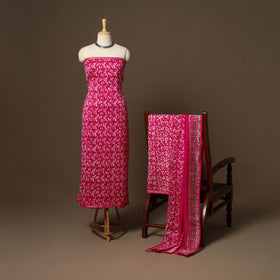 Pink - 3pc chanderi silk unstitched hand batik dress