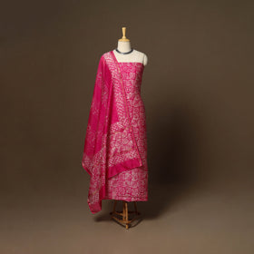 Pink - 3pc chanderi silk unstitched hand batik dress
