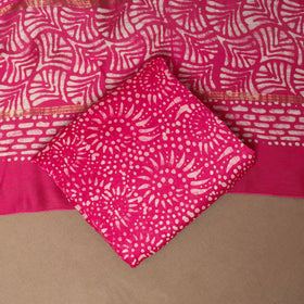Pink - 3pc chanderi silk unstitched hand batik dress