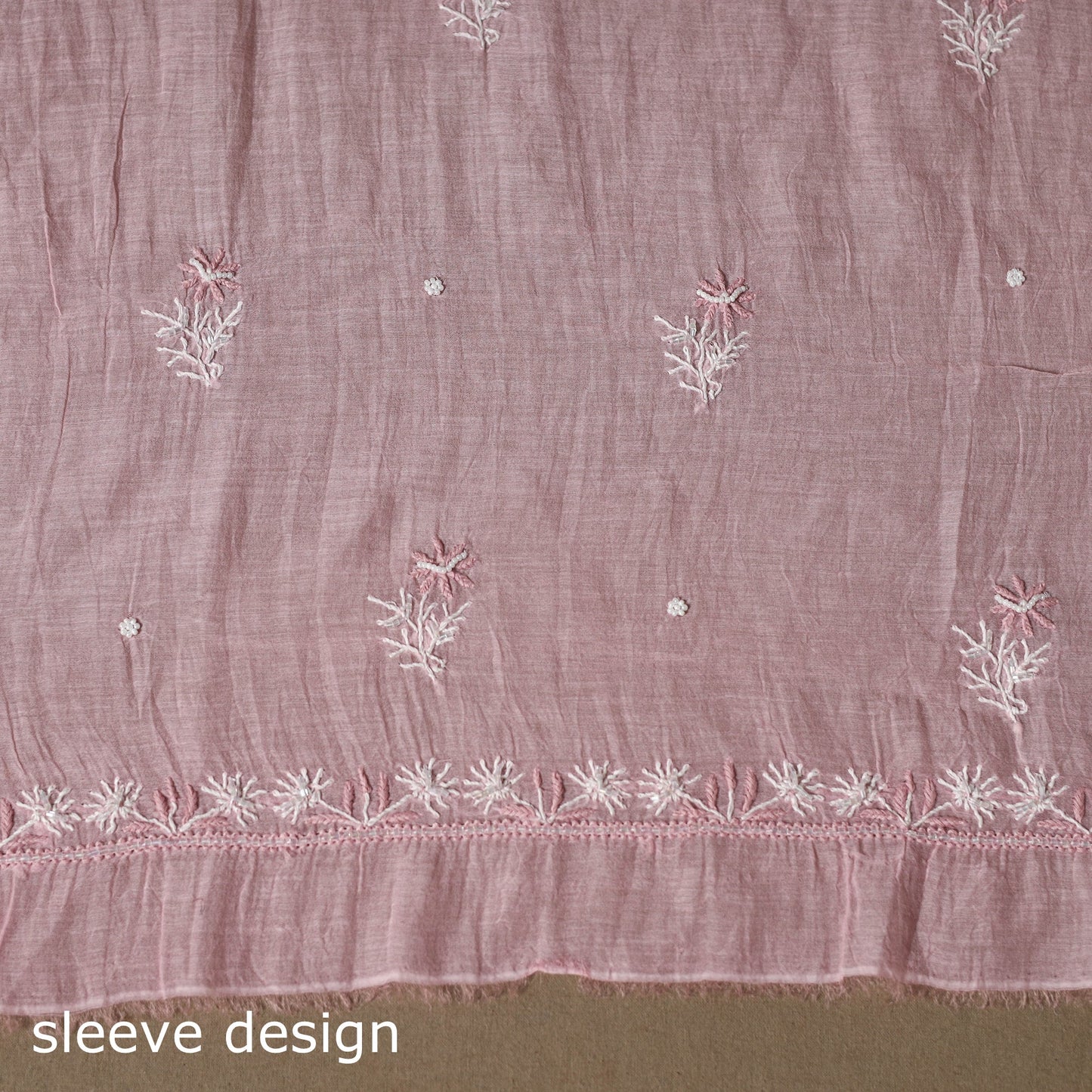 Pink - 3pc chanderi silk unstitched hand beads work heavy