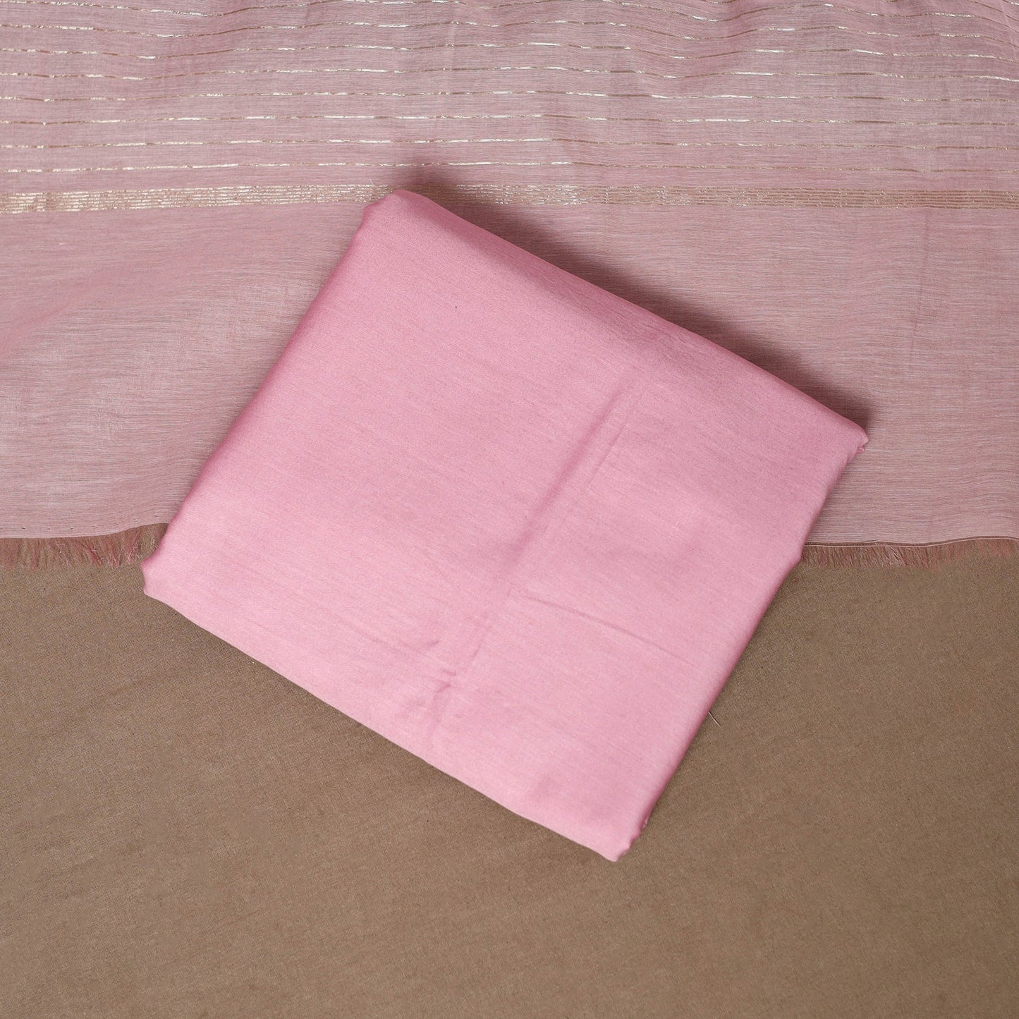 Pink - 3pc chanderi silk unstitched hand beads work heavy