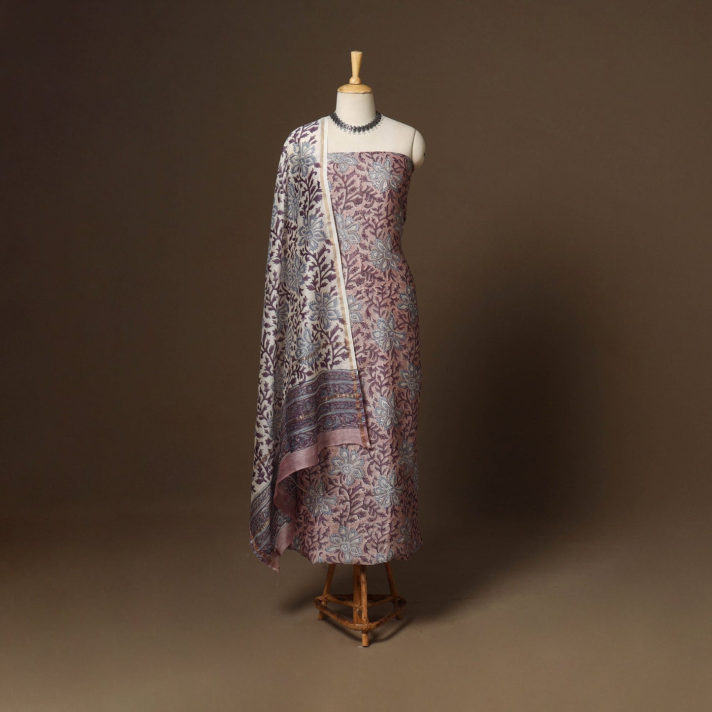 3pc chanderi silk unstitched hand sanganeri dress material